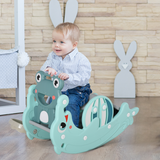 Kids 3-in-1 Rocking Horse, Slide & Basketball Hoop in HDPE with Handrail – Indoor & Outdoor Toddler Toy, Green