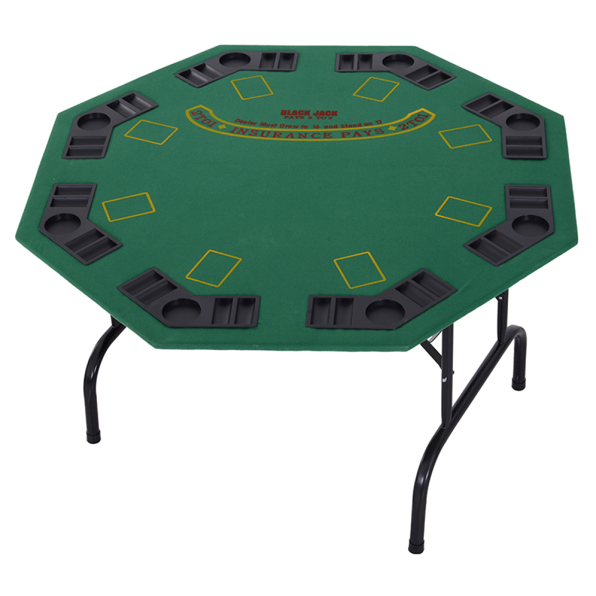 HOMCOM 8 Player Folding Poker Table with Chip Trays & Cup Holder – Green Felt Top Card Games Table, Steel Legs