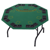 HOMCOM 8 Player Folding Poker Table with Chip Trays & Cup Holder – Green Felt Top Card Games Table, Steel Legs