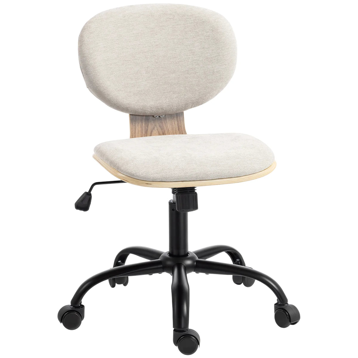 HOMCOM Armless Office Chair with Rocking Function, 360° Swivel and Adjustable Height – Linen-Look Desk Chair, Light Grey