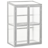 Outsunny Wooden Cold Frame Greenhouse with Polycarbonate Panels, Double Doors and Adjustable Shelf, Grey