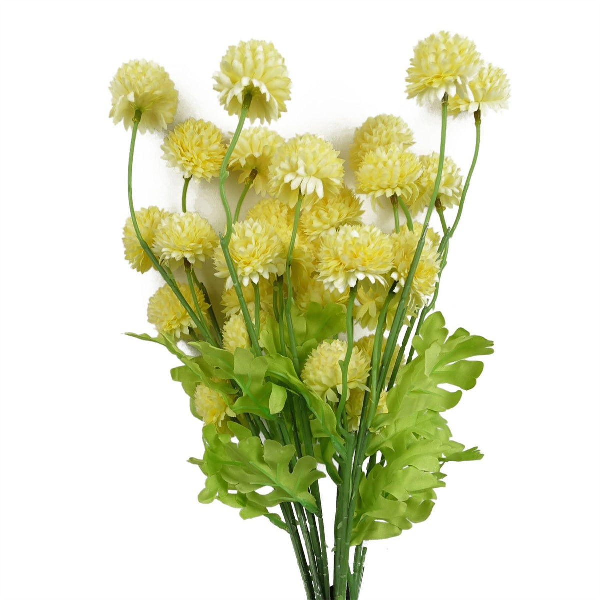 Leaf Artificial Dahlia Pompom Stems with Five Blooms & Wired Stalks, Pack of 6 – 50cm Home & Event Decor, Yellow