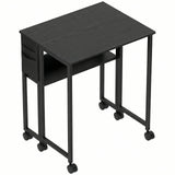 HOMCOM Drop Leaf Writing Desk with Lower Shelf and Wheels – Compact Folding Home Office Table, Black