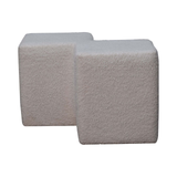 Artisan Furniture Twin Footstool in Solid Wood with White Boucle Upholstery – Seats Two, Contemporary, White