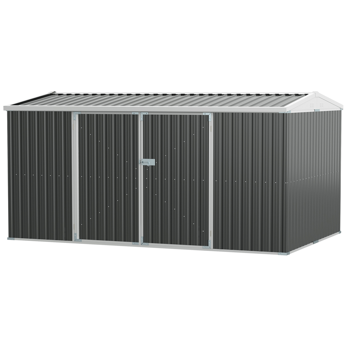 Outsunny 420 x 245 cm Galvanised Steel Garden Shed with Sloped Roof and Double Doors – Tool Storage, Grey