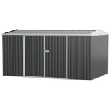 Outsunny 420 x 245 cm Galvanised Steel Garden Shed with Sloped Roof and Double Doors – Tool Storage, Grey