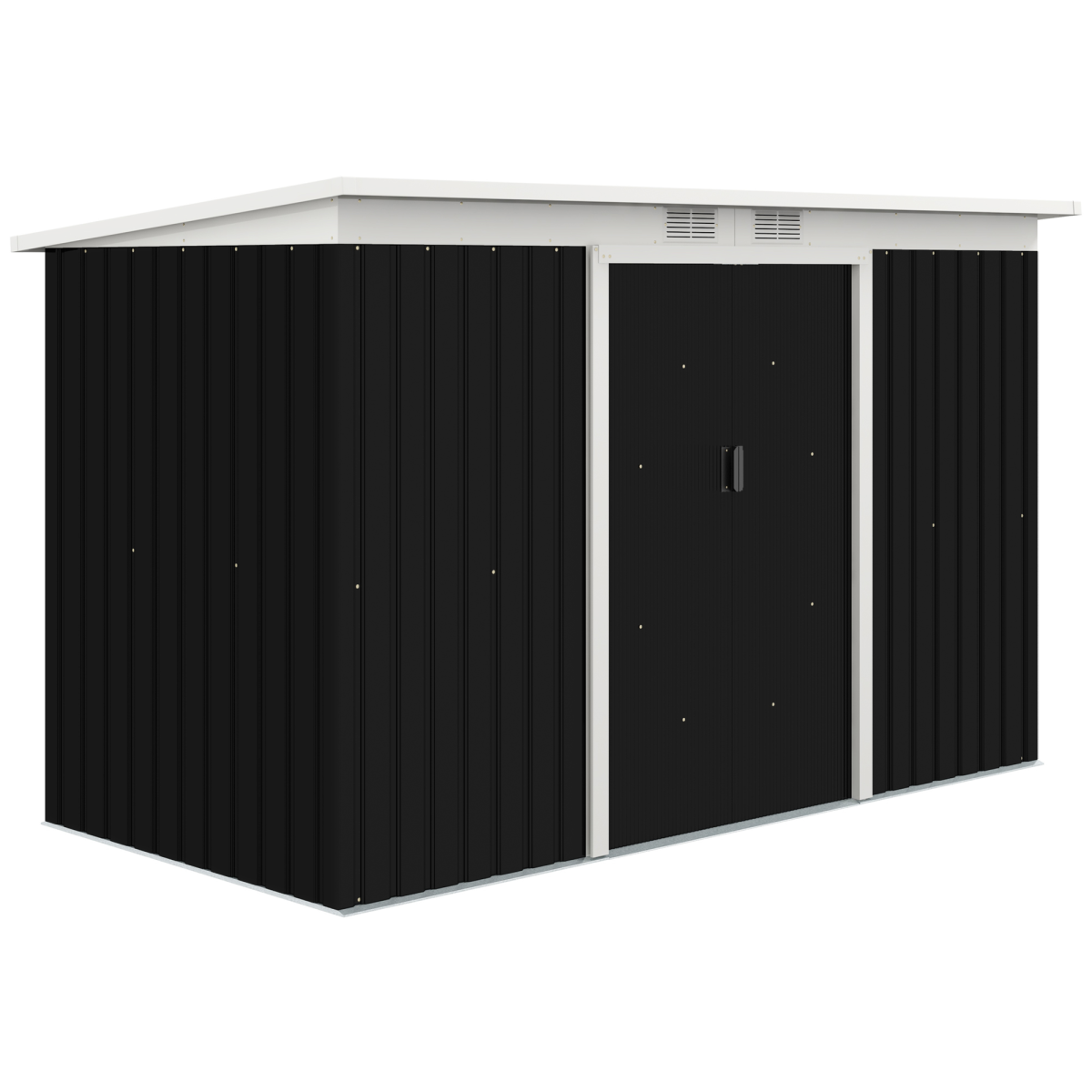 Outsunny 9 x 4ft Galvanised Steel Garden Storage Shed with 2 Sliding Doors & Ventilation Slots – Outdoor Tool Storage, Grey