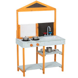 AIYAPLAY Outdoor Wooden Mud Kitchen for Kids with Sink, Stove, Cookware & Shelves – Pretend Play Toy, Ages 3-8
