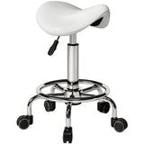 HOMCOM Salon Saddle Stool with Wheels – Adjustable Rolling Chair for Massage, Spa, Beauty and Tattoo, White