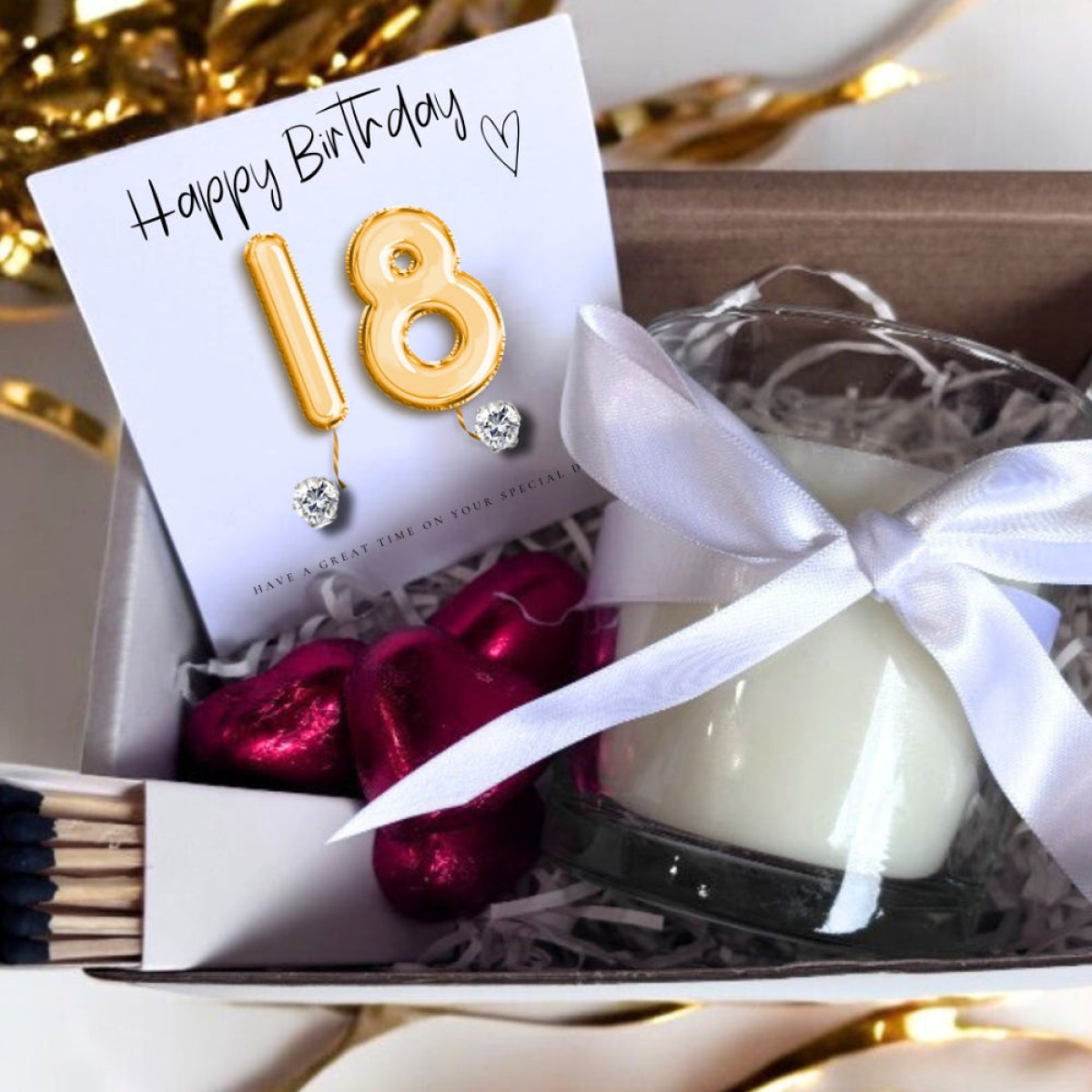 Aye Do Gifts Small 18th Birthday Gold Balloons Gift Hamper with Cubic Zirconia Earrings, Candle & Chocolates