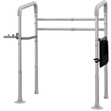 HOMCOM Adjustable Toilet Safety Frame with Padded Arms, Paper Holder and Side Pocket – Aluminium Bathroom Aid