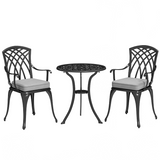 Outsunny 3-Piece Cast Aluminium Bistro Set with Parasol Hole Table & Cushioned Chairs – Garden Patio Furniture, Black