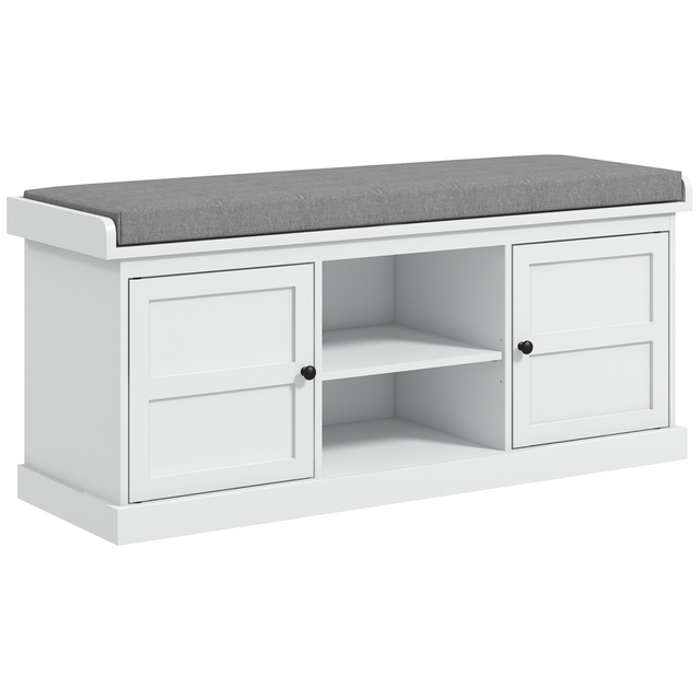 HOMCOM white shoe storage bench with cabinets