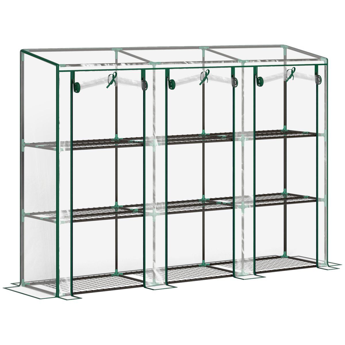 Outsunny 3-Tier Lean-to Wall Mini Greenhouse with Clear Roll-Up Doors & Plastic Cover – Plant Shelves