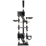 PawHut 240–260cm Floor-to-Ceiling Cat Tree with Houses, Hammocks, Ramps & Scratching Posts – Dark Grey