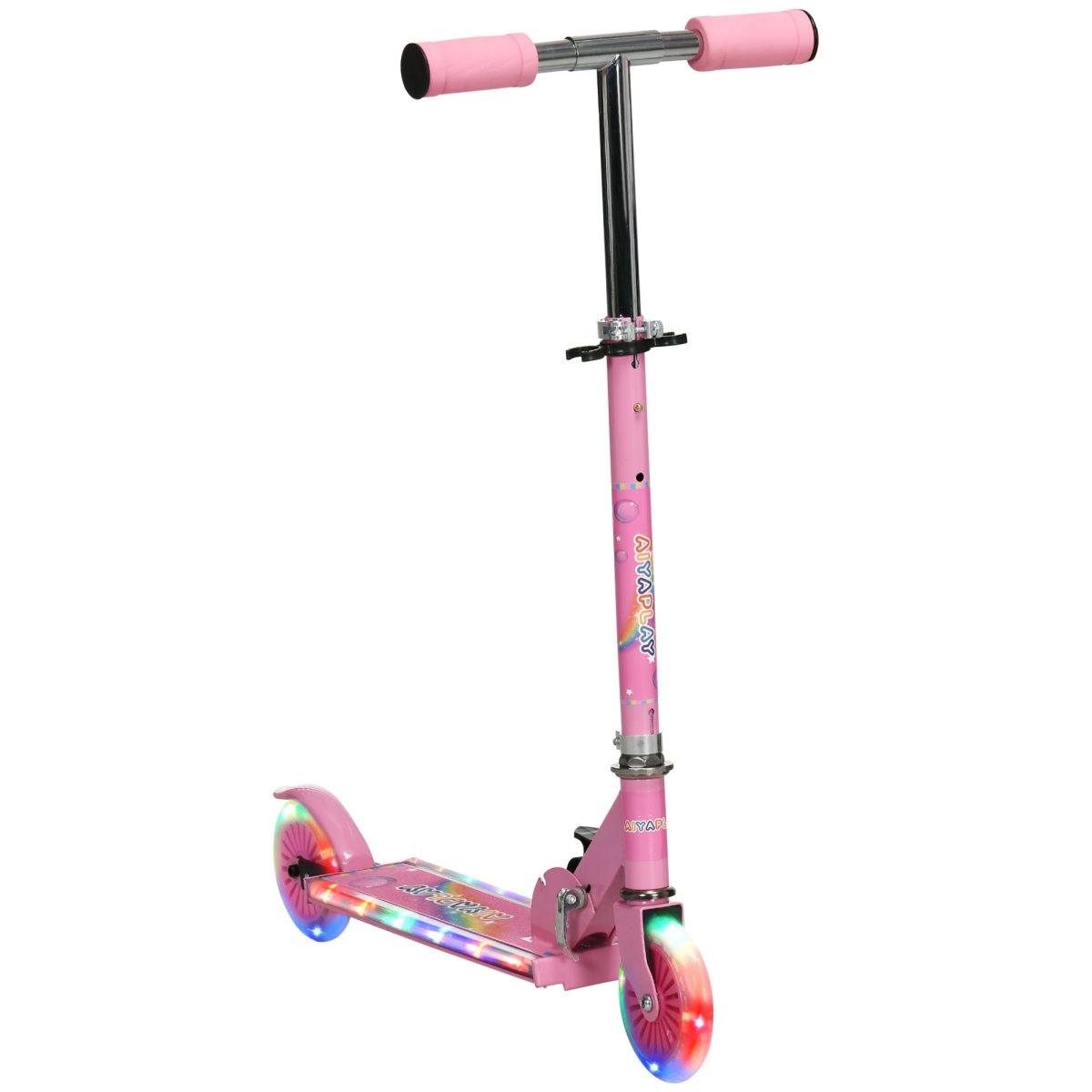 Kids Folding Scooter with Light-Up Wheels, Music and Adjustable Height – For Ages 3–7, Pink