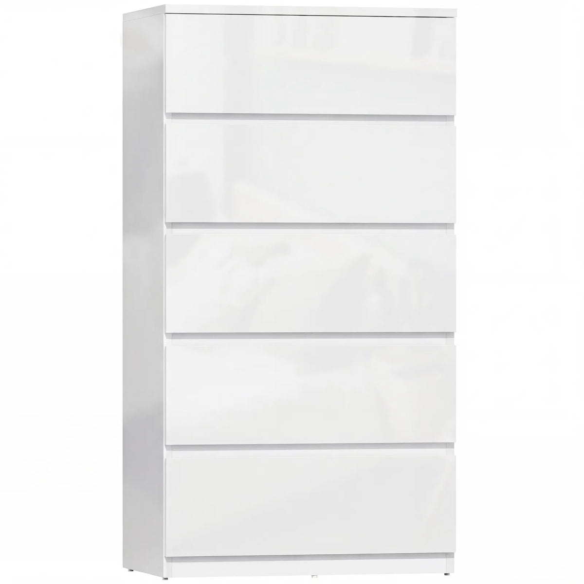 HOMCOM 5-Drawer Chest of Drawers with Handle-Free High Gloss Fronts & Soft-Close – Modern Bedroom Storage Unit