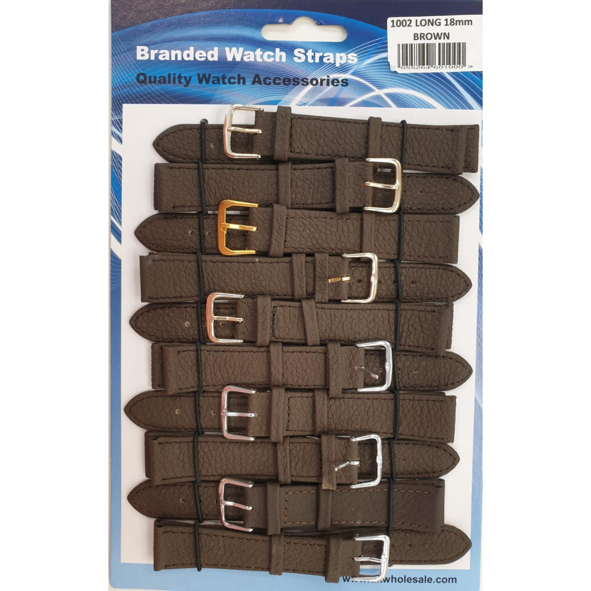 Pack of 10 Brown Leather Extra Long Watch Straps, 16mm Width – Replacement Watch Bands, Model 1002BR