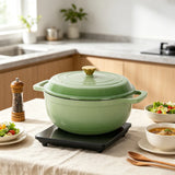 Enamelled Cast Iron Dutch Oven, 6QT (5.7L) with Lid & Two Silicone Gloves – Casserole Pot, Gradient Red