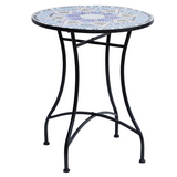 Outsunny Mosaic Round Patio Side Table with Ceramic Top, 60cm – Metal Frame Garden Table, Black/Blue/White
