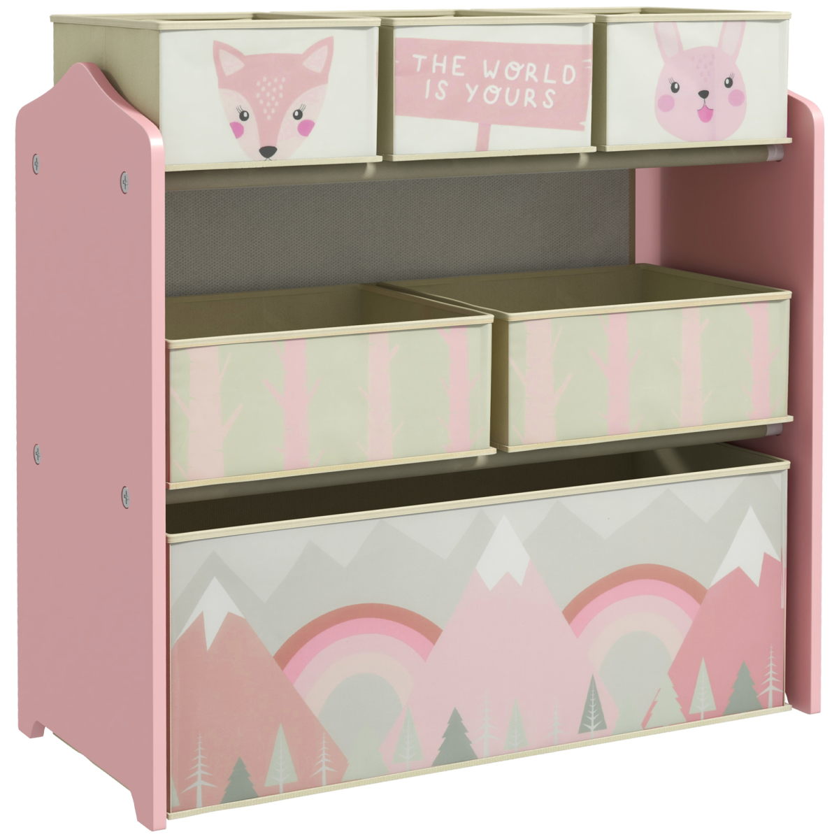 ZONEKIZ Kids Storage Unit with 6 Boxes – Children's Toy Storage Organiser for Ages 3-8, Pink