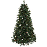 HOMCOM 6ft Pre-Decorated Hinged Christmas Tree with 716 Tips, Berries and Foldable Metal Stand, Green