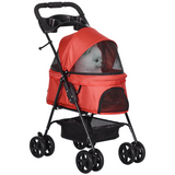 Foldable Pet Stroller with Brakes, Adjustable Canopy, Basket & Safety Leashes – Travel Carriage for Mini Dogs