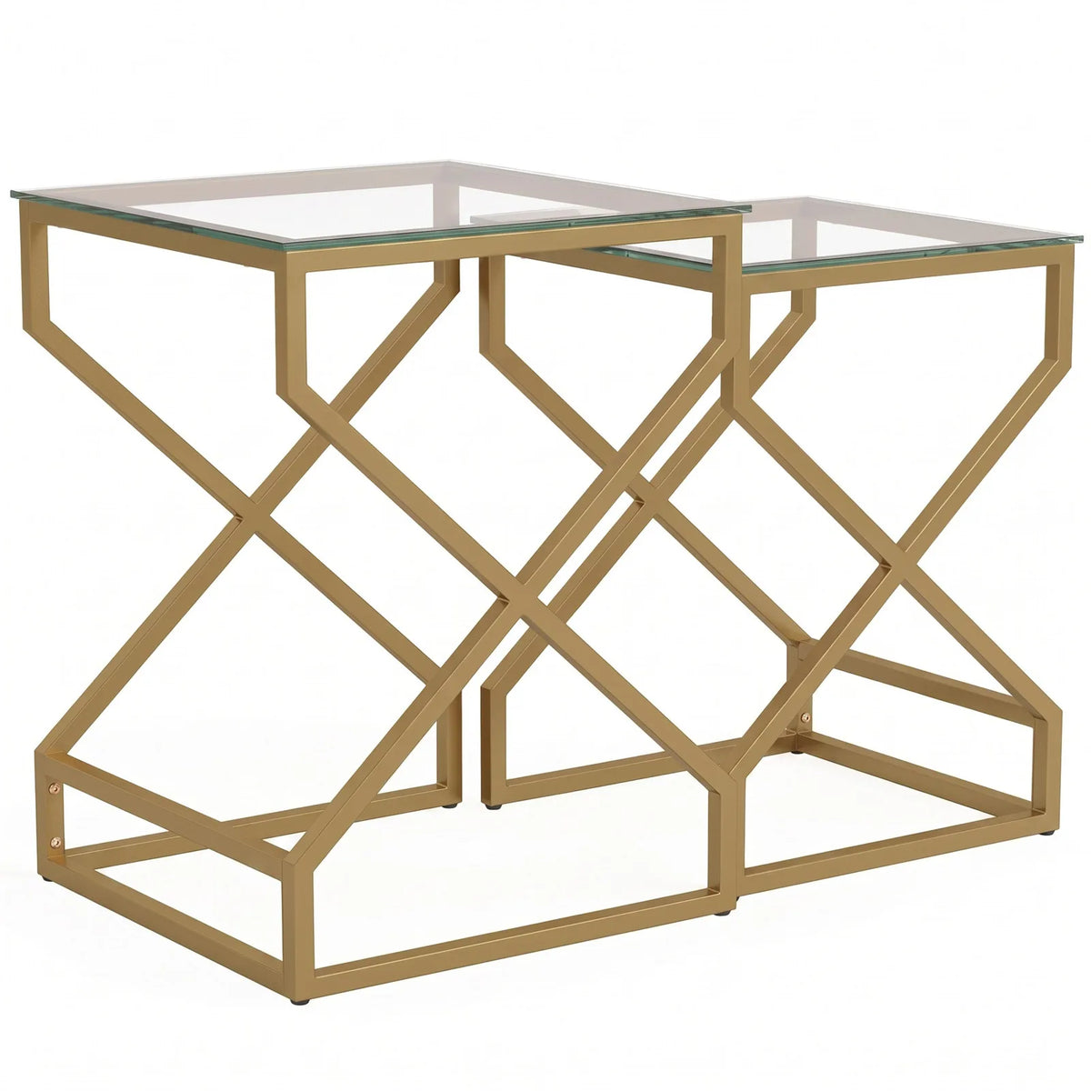 HOMCOM Nest of 2 Tables with Tempered Glass Tops and Golden Legs – Side and Coffee Table Set, Transparent