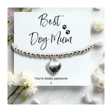 Aye Do Gifts Best Dog Mum Stretch Bracelet with Heart Charm and Message Card – Dog Lover Gift