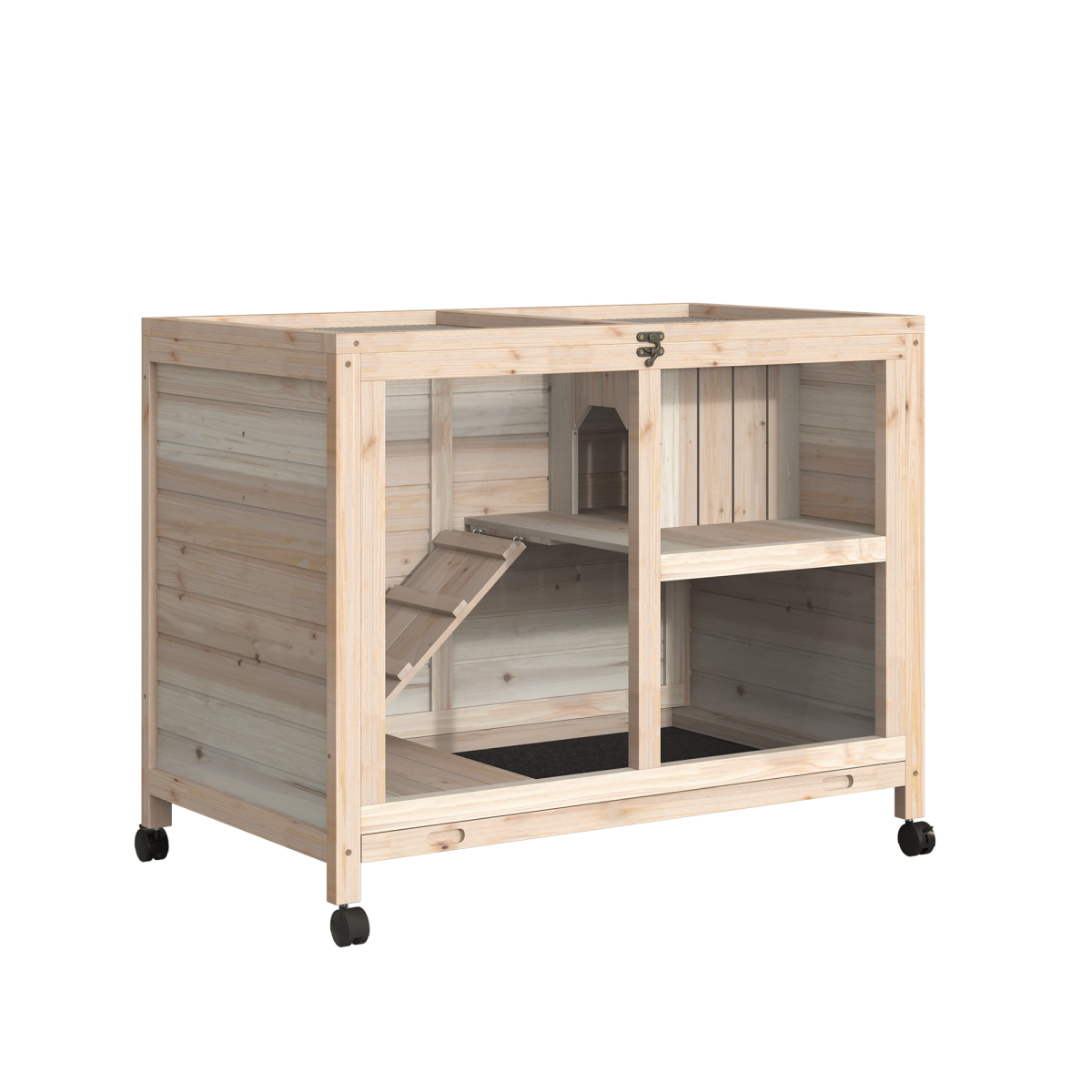 Pawhut Indoor Rabbit Hutch with Openable Roof, Pull-Out Tray & Ramp – Guinea Pig House, Natural