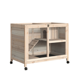 Pawhut Indoor Rabbit Hutch with Openable Roof, Pull-Out Tray & Ramp – Guinea Pig House, Natural