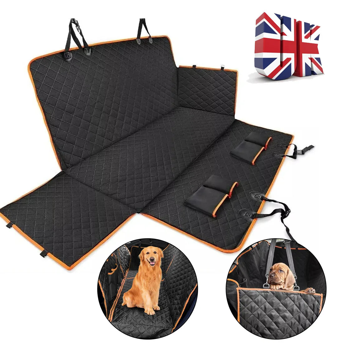 Waterproof Dog Car Seat Cover Hammock – Non-Slip Rear Seat Protector, 147 x 137cm, Black