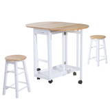 3-piece wooden kitchen cart with folding stools