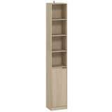 HOMCOM 6-Tier Bookcase with Adjustable Shelf, Cabinet and Anti-Tip Hardware – Slim Storage, Oak Effect