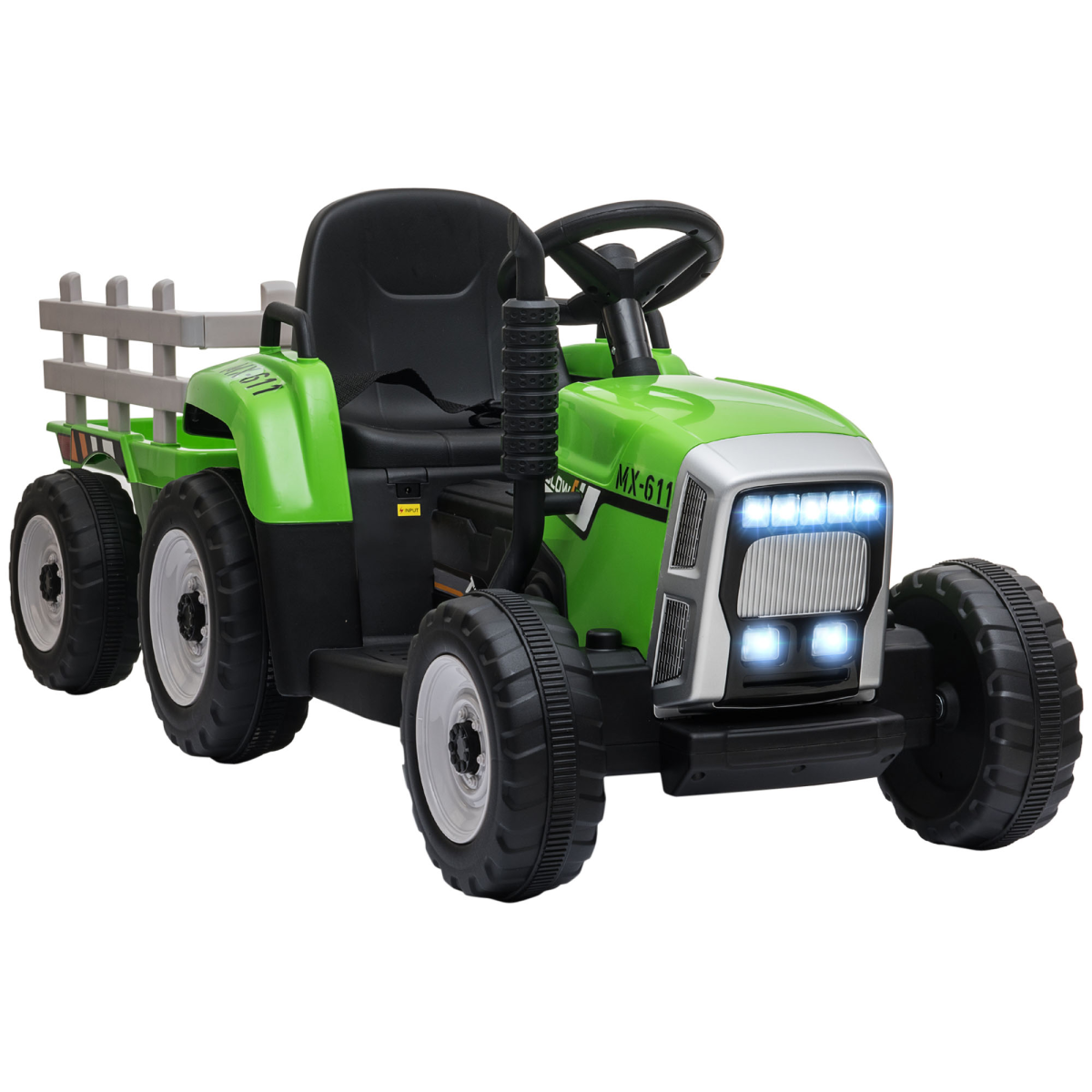 HOMCOM Ride-On Tractor with Detachable Trailer, Remote Control & Music – Kids Electric Toy, Green
