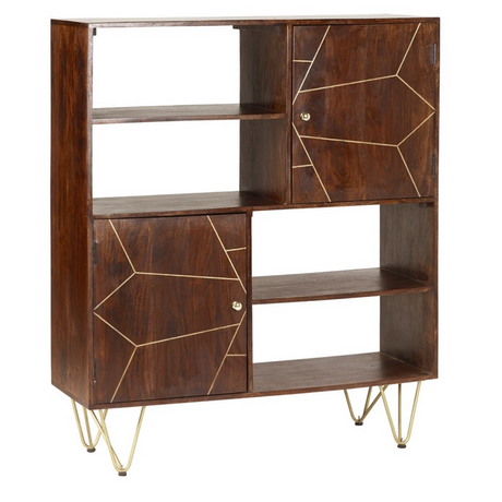 Display cabinet with dark gold metal inlay
