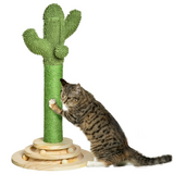 Pawhut Cactus Cat Tree with Sisal Scratching Post, Hanging Ball and Roller Platform – Compact Plush Activity Toy