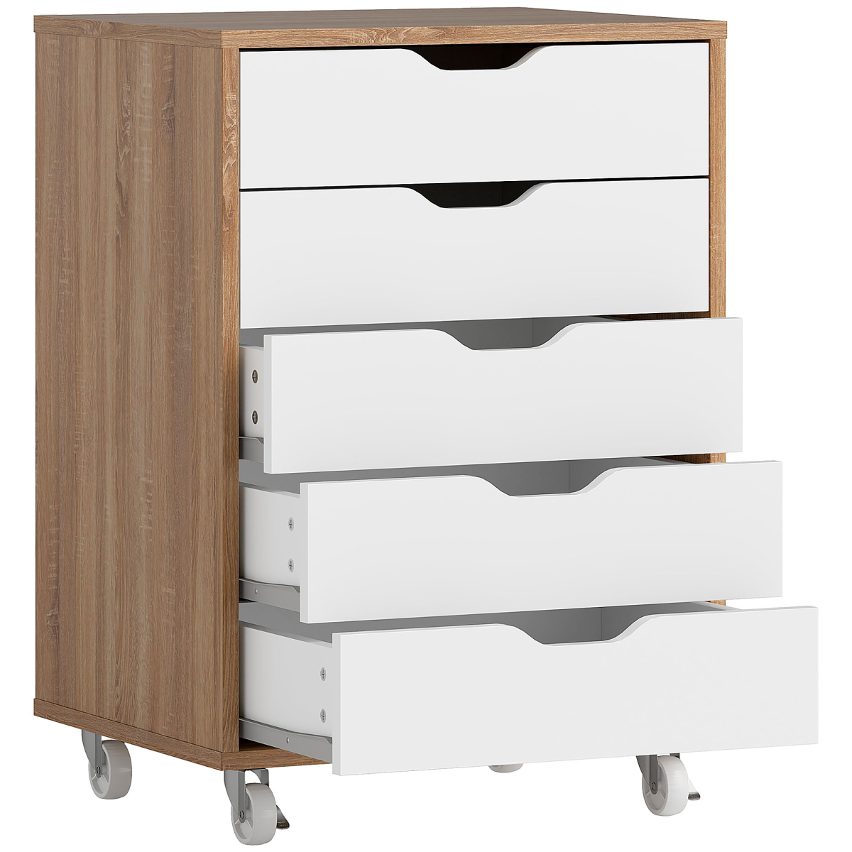 Vinsetto Mobile Filing Cabinet with 5 Drawers and Lockable Wheels – Home Office Storage Unit, Oak