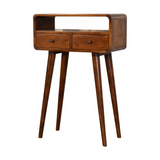 Artisan Furniture Solid Wood Mini Curved Console Table with 2 Drawers & Open Slot – Chestnut, Brown