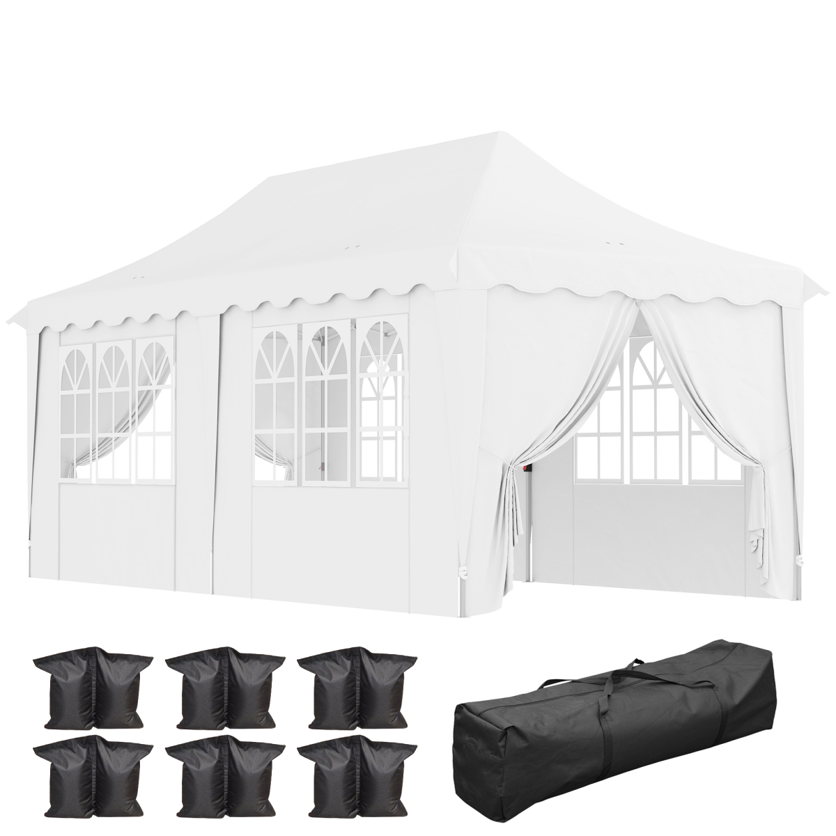 Outsunny 3 x 6m Pop-Up Gazebo with Sides, UPF50+ Oxford Canopy, Windows & Doors – Garden Party Marquee, White