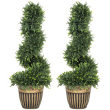 HOMCOM Set of 2 Artificial Plants, Topiary Spiral Boxwood Cypress Trees with Pot