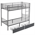 Black metal bunk bed with storage drawers