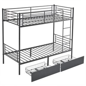 Black metal bunk bed with storage drawers