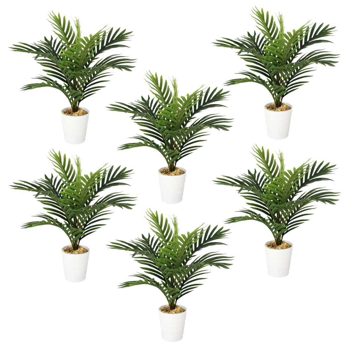 Leaf Pack of 6 Artificial Mini Palm Trees, 50cm – Realistic Potted Faux Plants for Desks & Shelves