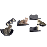 PawHut 4-Piece Wall-Mounted Cat Tree Set with Hammock, Nest and Scratching Post – Cat Wall Shelves, Dark Grey