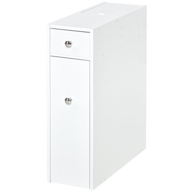 Slim white bathroom floor cabinet