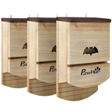 PawHut Bat Boxes, Pack of 3 Wooden Bat Houses with Hanging Hook – Garden Wildlife Roosts, Natural