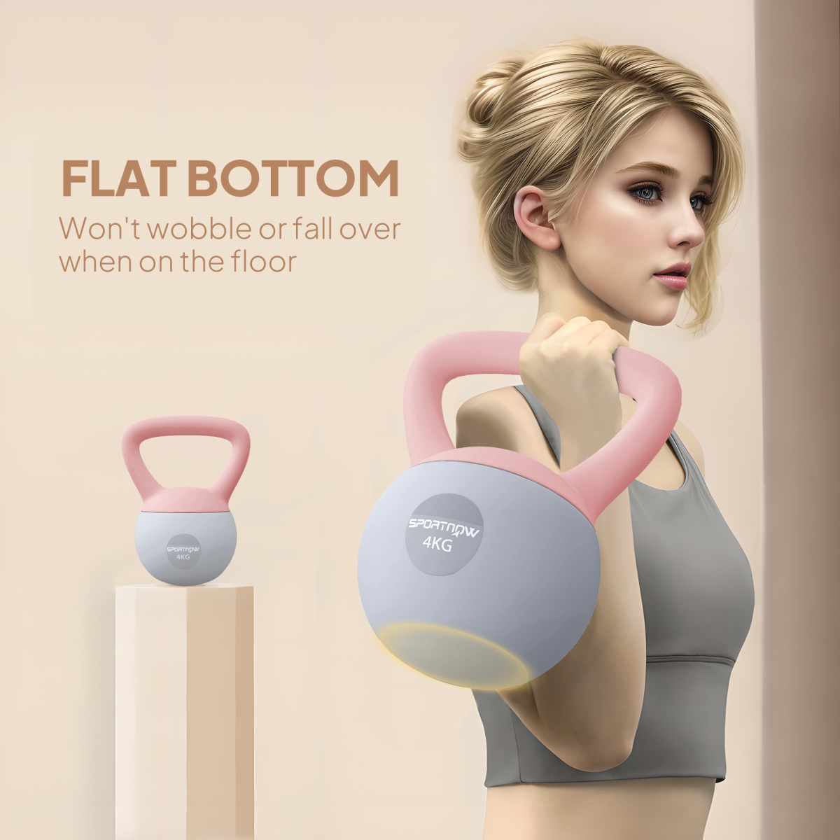 4kg Soft Kettlebell with Wide Non-Slip Handle & Flat Base – Home Gym Strength & Cardio Weight, Pink and Grey