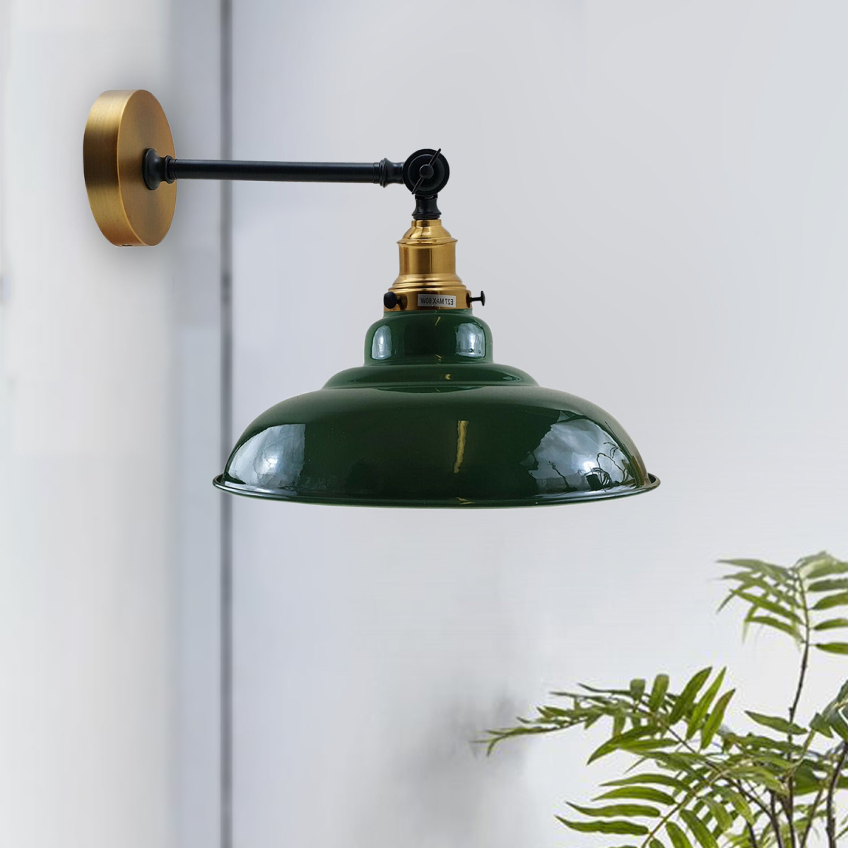 LEDSone Green Metal Shade Adjustable Swing Arm Wall Light – Industrial Loft Style Wall Sconce, Bulb Included