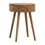 Artisan Furniture Solid Wood Nordic Circular Bedside Table with 1 Drawer – Oak-Ish Finish, Beige